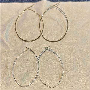 2 pair Elegant Gold and Silver Hoop Earrings